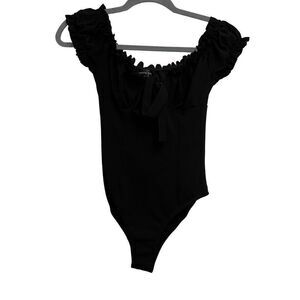 White fox black sweetheart ruched neckline bodysuit size small